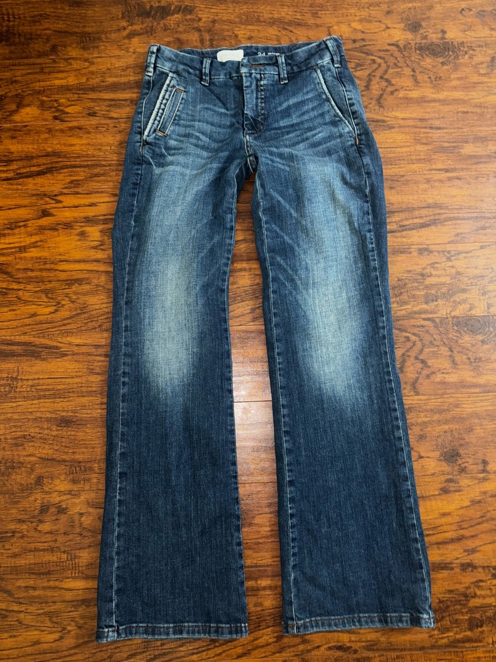 Pilcro Bootcut Jeans Dark Wash + White Wash Fade Stretch Cotton Denim Wide Leg